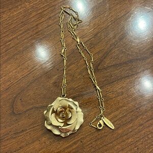 Lenora Dame Gold-Brass Rose Pendant Necklace